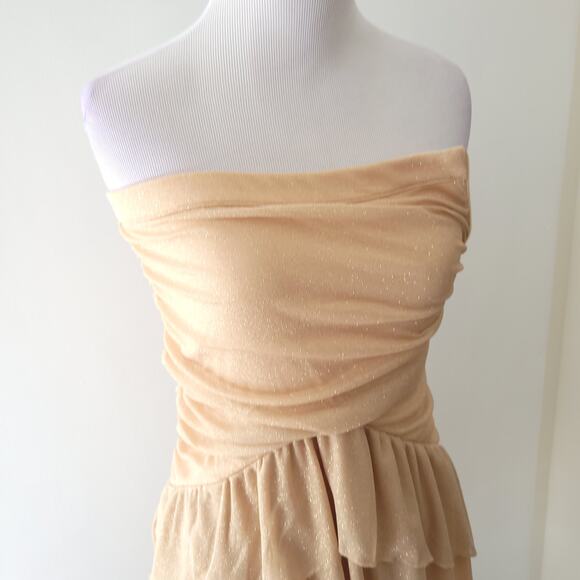Majorelle Strapless Mini Dress Gold Sparkly Ruffle Tube Top Women XXS - Picture 4 of 12